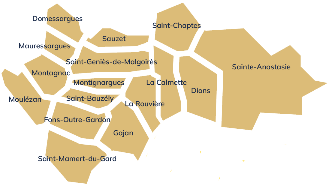 Infographie du territoire de la Gardonnenque et ses seize communes
